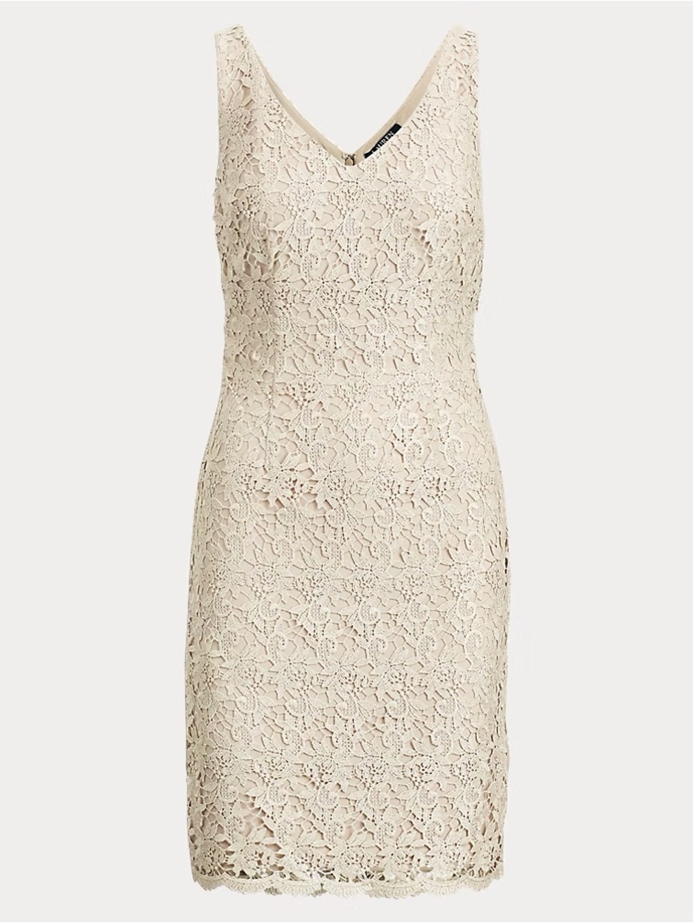 Ralph Lauren Cream Lace V‑Neck Sheath Dress